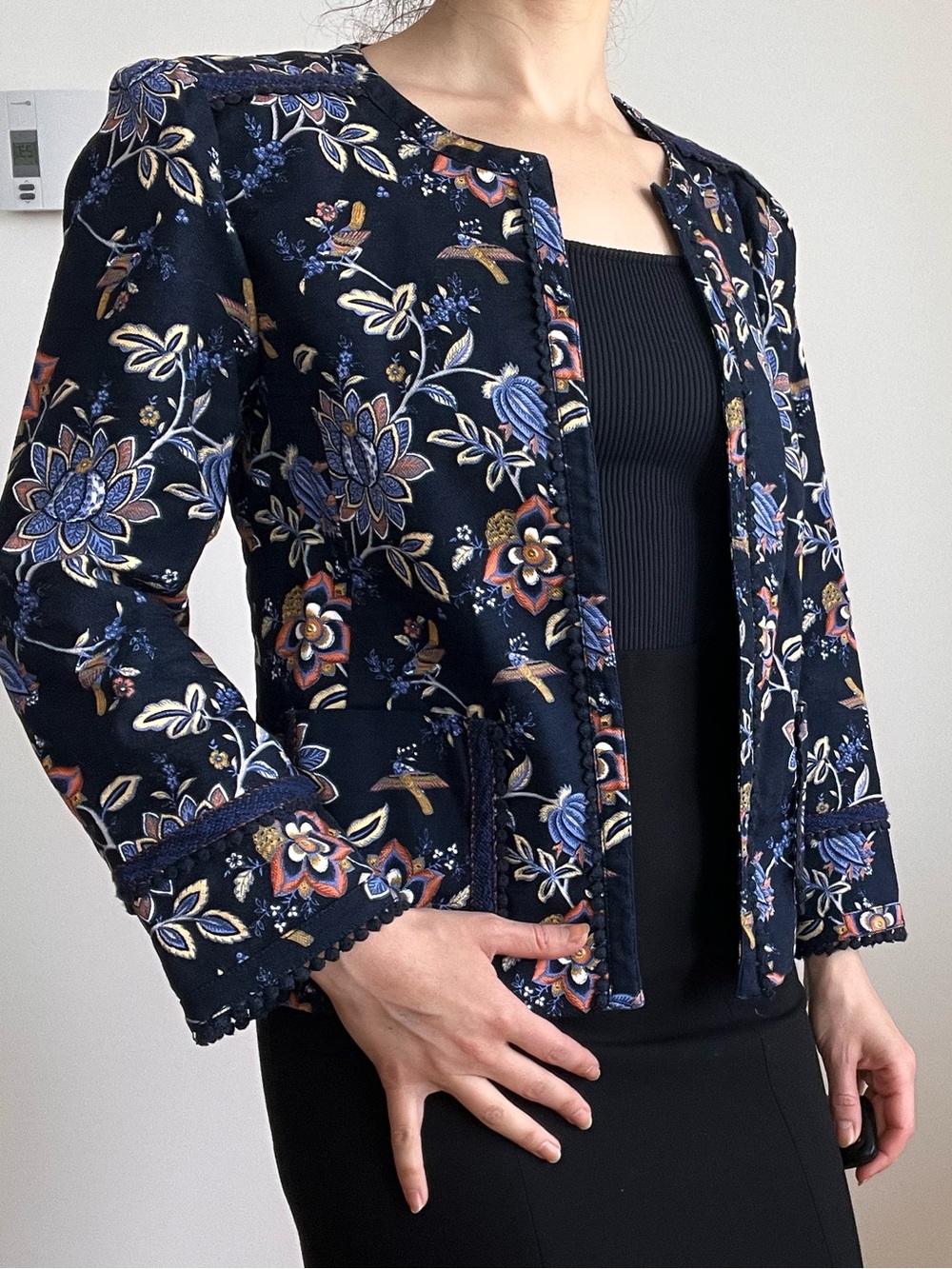 LOFT Navy Floral Embroidered Blazer - Picture 3 of 10